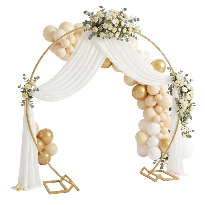 Relaxdays Round Balloon Arch, Metal, Wedding, Birthday, Engagement, HxW: 210x240 cm, Flowers, Gold