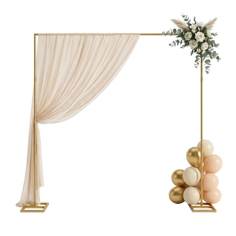 Relaxdays Balloon Arch Frame, Metal, Wedding, Birthday, Engagement, 3 Heights, Flowers, Square, Gold