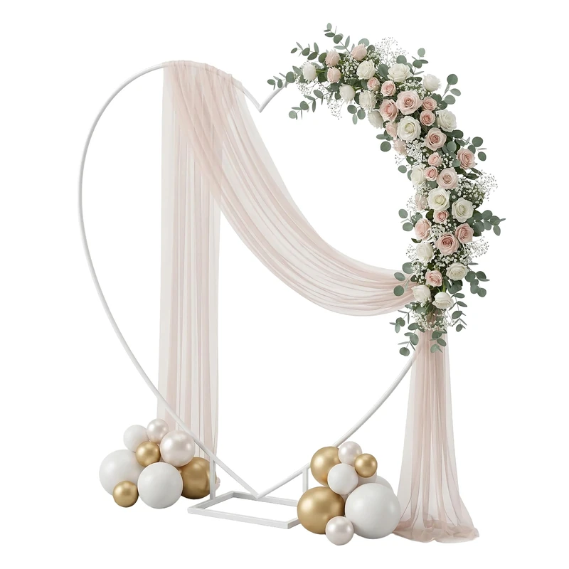 Relaxdays Heart-shaped Balloon Arch, Steel, Wedding, Engagement, HxW: 220x220 cm, Flowers, White