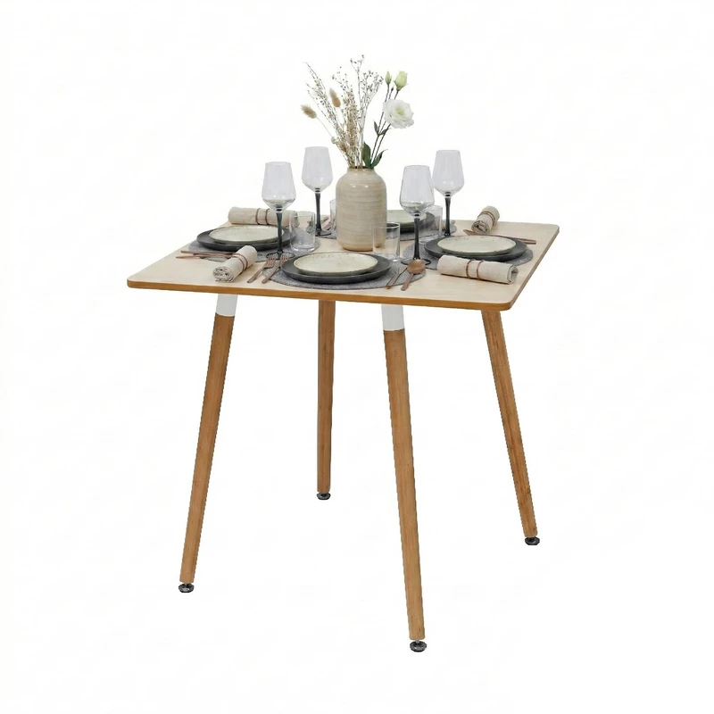 Relaxdays Square Dining Table, MDF & Bamboo, 75x75x75 cm, Natural, For 4 People, Scandinavian Style - Image 1