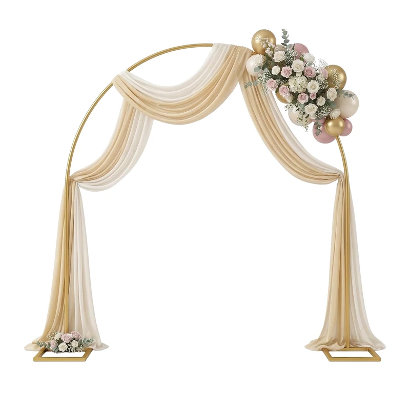 Relaxdays Balloon Arch, Metal, Wedding, Birthday, Engagement, HxW: 230x230 cm, Flowers, Balloons, Gold