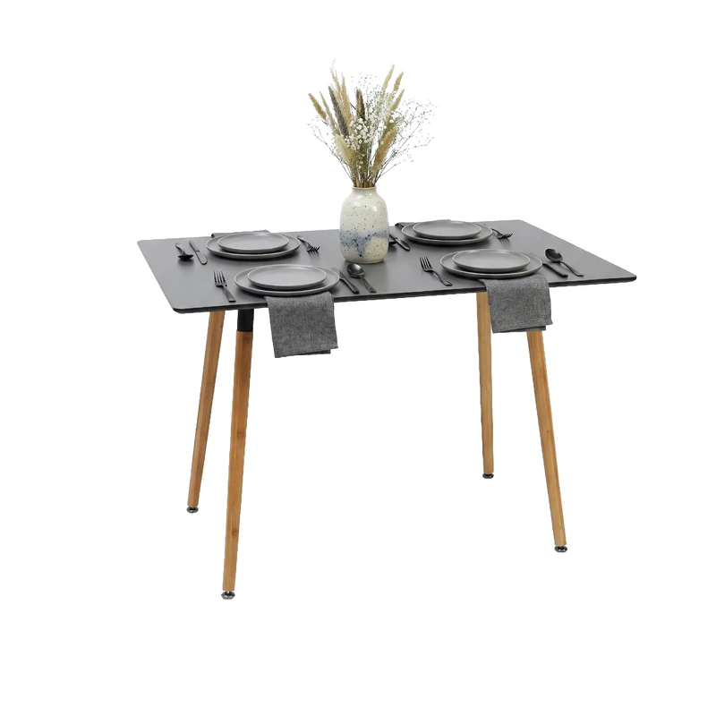Relaxdays Rectangular Dining Table, MDF & Bamboo, 75x110x70 cm, Seats 4, Scandinavian Style, Black/Natural
