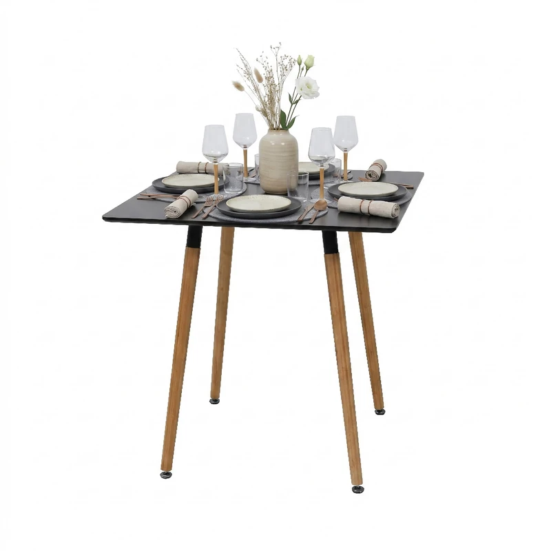 Relaxdays Square Dining Table, MDF & Bamboo, Seats 4, Scandinavian Style, 75x75x75 cm, Black/Natural
