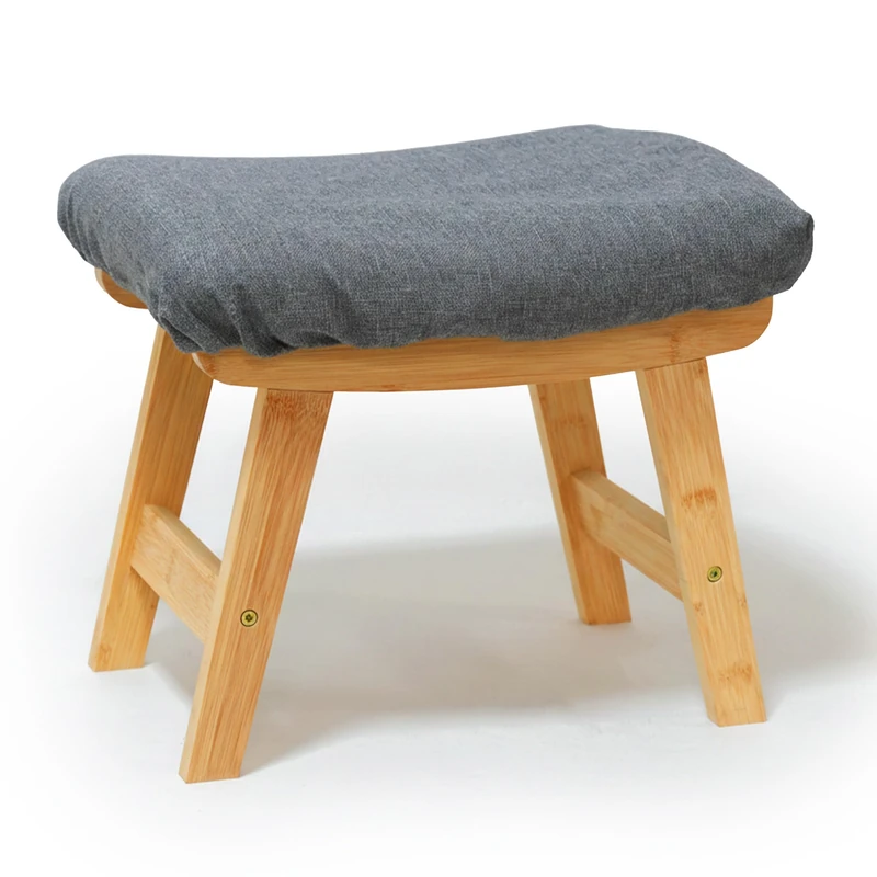 Relaxdays bamboo padded footstool, HxWxD: 32x40x29 cm, hallway, living room, side stool, natural/grey