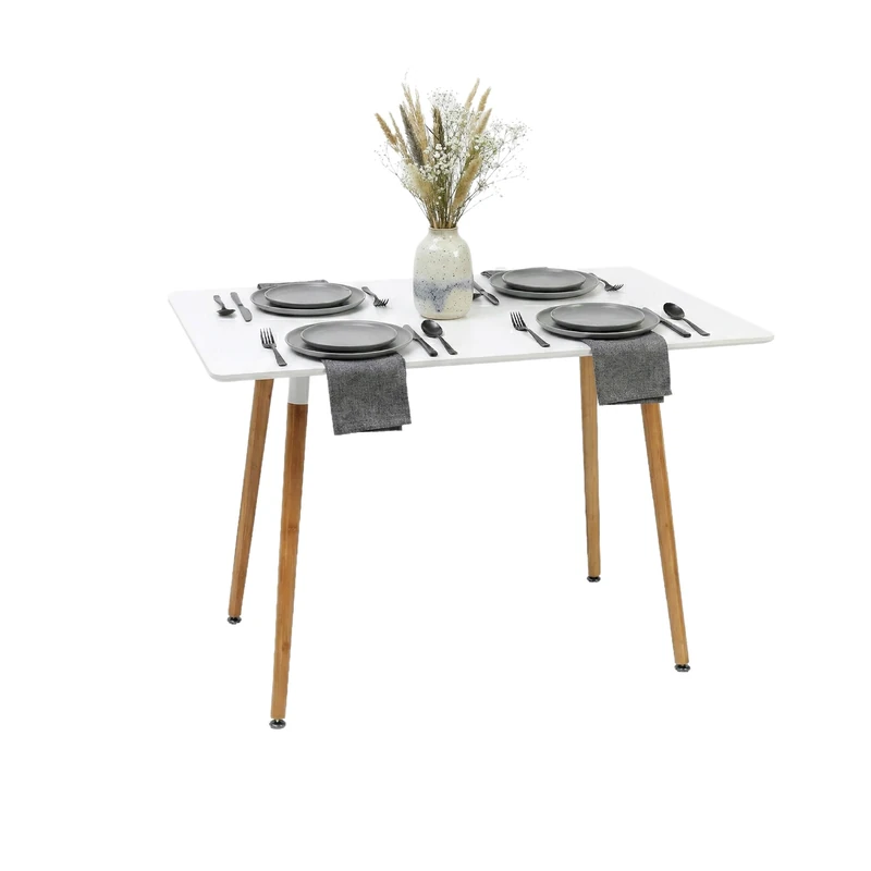 Relaxdays Rectangular Dining Table, MDF & Bamboo, Seats 4, Scandinavian Style, 75x110x70 cm, White/Natural