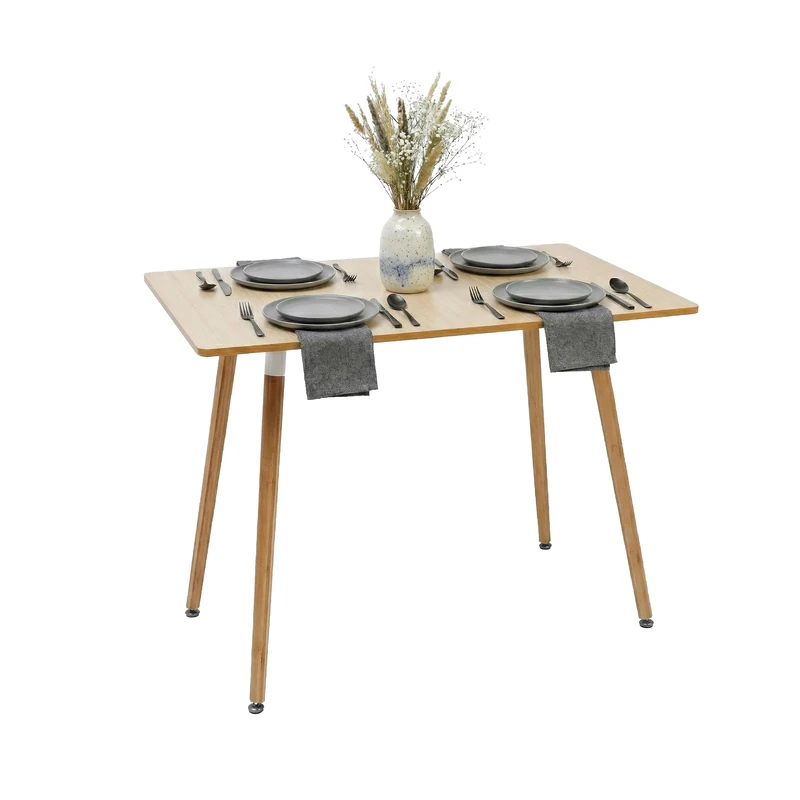 Relaxdays Rectangular Dining Table, MDF & Bamboo, Seats 4, Scandinavian, Natural, 75 x 110 x 70 cm