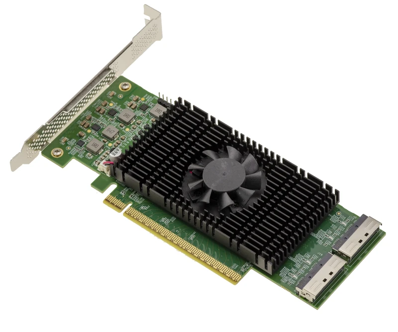 KALEA-INFORMATIQUE RETIMER CXL Card PCIe 5.0 to 2 Port MCIO 8i (x8) Adapter for NVMe M2 M3 U2 U3 SSD or PCIe Attached Plates - Image 1