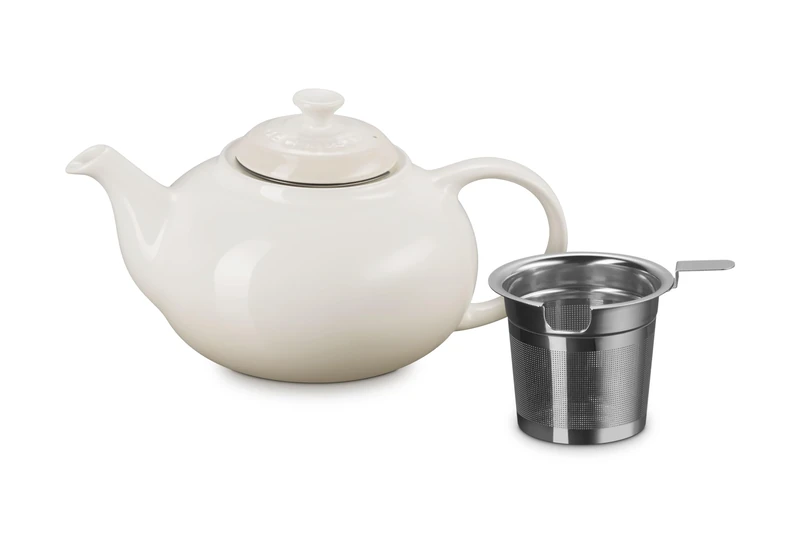 Le Creuset Stoneware Teapot with Stainless Steel Infuser, 1.3l, Meringue - Image 1