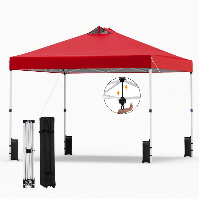 FANTASK 3 x 3 m Pop-Up Folding Gazebo with 4 Sandbags, Pegs & Ropes, Party Tent Waterproof Stable Garden Tent Winterproof Garden Gazebo with Roll Bag for Camping and Picnic (Red)