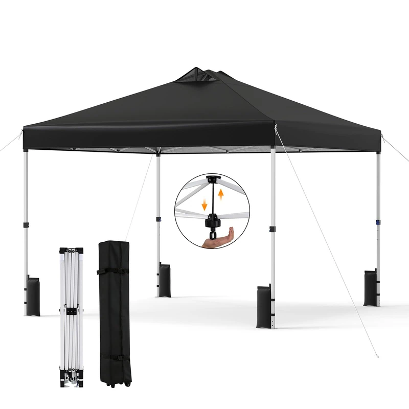 FANTASK 3 x 3 m Pop-Up Folding Gazebo with 4 Sandbags, Pegs & Ropes, Party Tent Waterproof Stable Garden Tent Winterproof Garden Gazebo with Roll Bag for Camping and Picnic (Black)