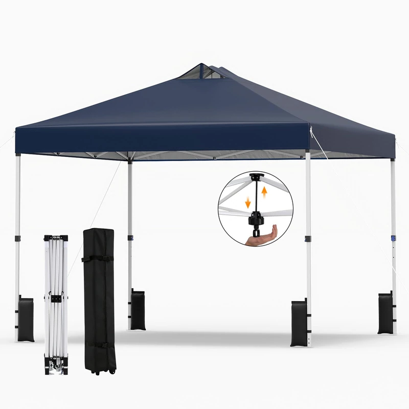 FANTASK 3 x 3 m Pop-Up Folding Gazebo with 4 Sandbags, Pegs & Ropes, Party Tent Waterproof Stable Garden Tent Winterproof Garden Gazebo with Roll Bag for Camping and Picnic (Blue)