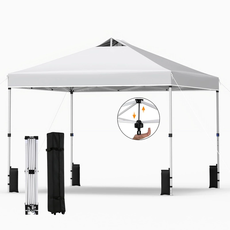 FANTASK 3 x 3 m Pop-Up Folding Gazebo with 4 Sandbags, Pegs & Ropes, Party Tent Waterproof Stable Garden Tent Winterproof Garden Gazebo with Roll Bag for Camping and Picnic (White) - Image 1