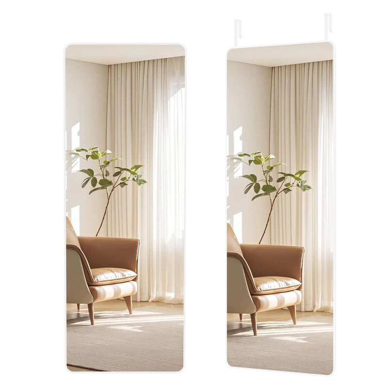 SONGMICS Full Length Hanging Mirror, 120 x 40 cm, Rectangular Full Body Mirror, Over the Door or Wall Mounted Mirror, Tempered Glass, for Bedroom, Living Room, Cloakroom, Matte White LFM032WC01