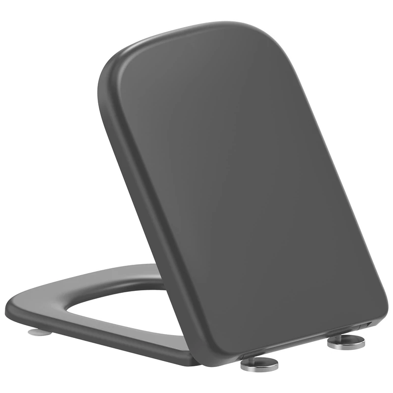 Square Toilet Seat Soft Close, YEAUPE PRO Grey Quick Release WC Seat Cover, Urea-Formaldehyde Toilet Seat, Top Fixing with Adjustable Hinges, Easy Clean, Universal Fit 42 x 36 cm