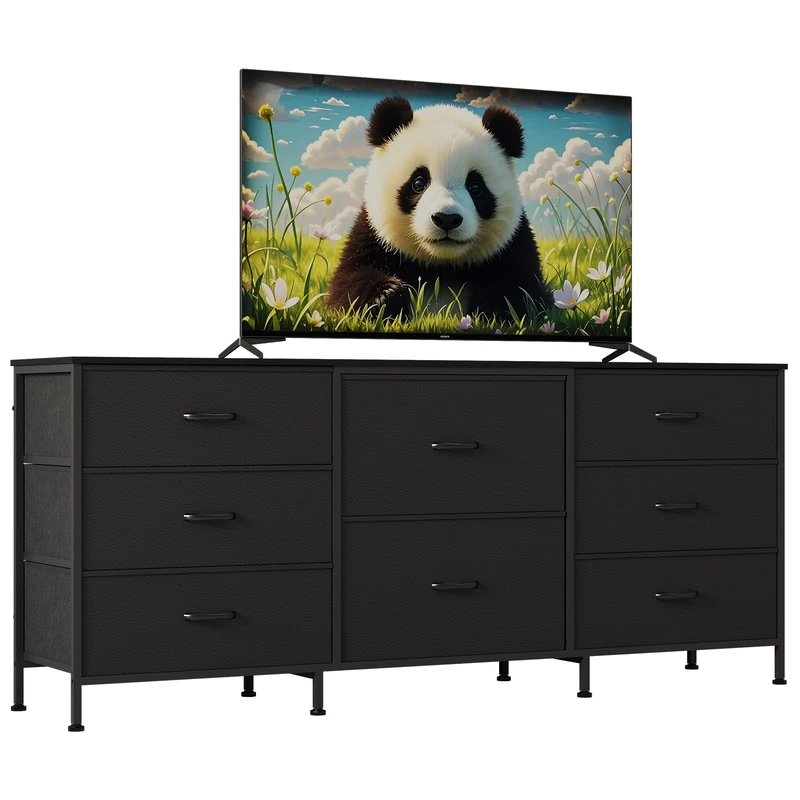GarveeHome TV Unit 8 Drawers - Metal Frame and Durable Wood Panel, TV Stand and Storage Box, Quick Assembly in 20 Mins, 160x69x36cm, Black - Image 1