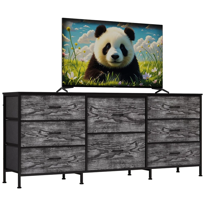 GarveeHome TV Unit with 8 Drawers - Metal Frame and Durable Wood Panel, TV Stand and Storage Box, Quick Assembly in 20 Mins, 160 x 69 x 36 cm - Image 1