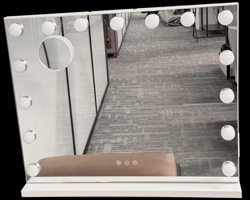 SONGMICS Vanity Mirror with Lights, Makeup Mirror with 18 LEDs, 3 Colour Modes, Dimmable, 10x Magnifying, USB Port, 62 x 80 x 5.7 cm, for Dressing Table, Matte White, Berit Collection LWM223WC03