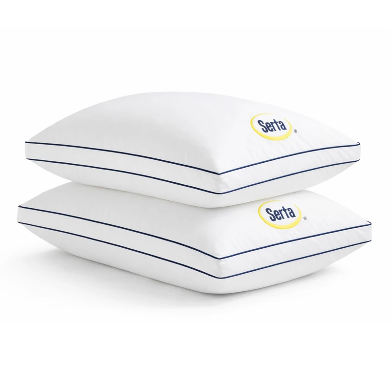 Blue Ridge Home Fashions Hotel Bed Pillows King Size Set of 2, 400 Thread Count 100% Cotton Cover, Medium Support Gusseted Down Alternative Pillow for Back, Stomach or Side Sleepers, 18" x 34", White