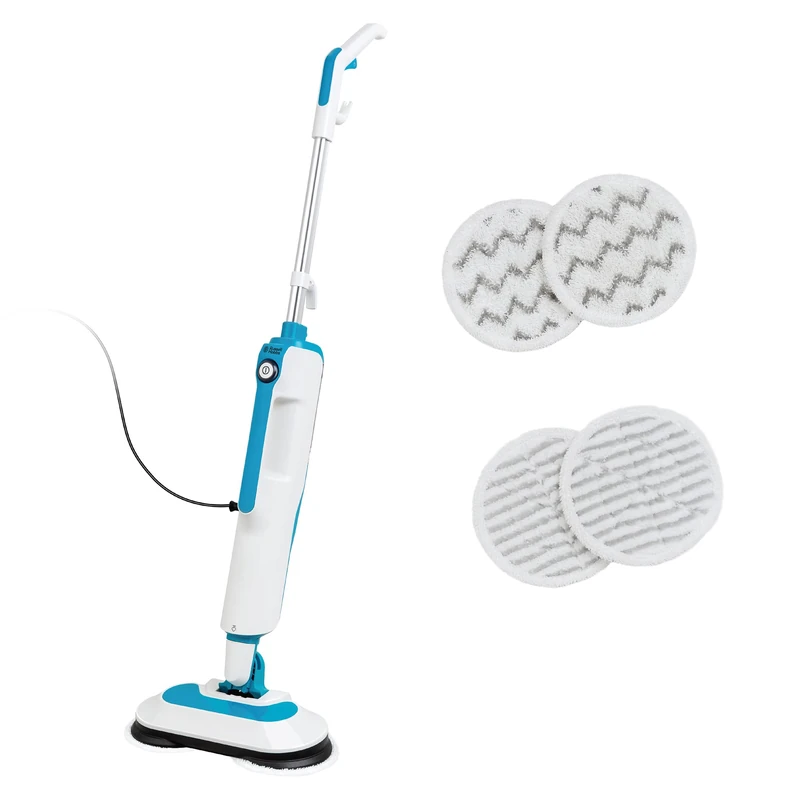 Russell Hobbs Floor Polisher and Steam Mop in Teal & White with 30-Second Heat-up Time, 380ml Tank, 1.5kW, 7M Cord, 4x Washable Pads & Wall Mounting Kit, Anti-Scale Filter, RHSFP7001