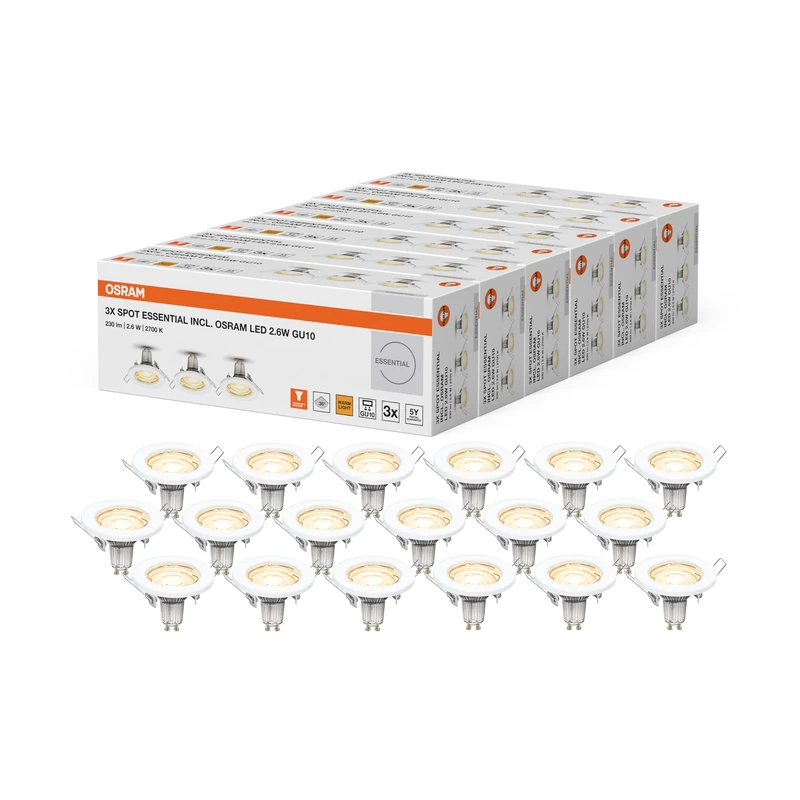 OSRAM LED Spot Set Recess Essential GU10 3x2.6W GU10 White,6-Pack