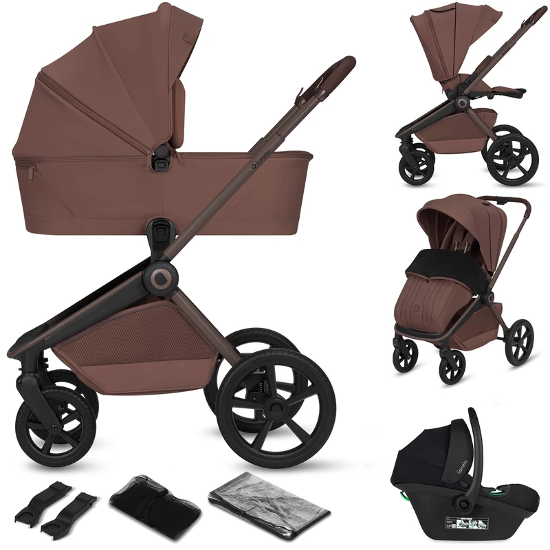 Lionelo Freya 3 in 1 Baby Stroller Pram Travel System (0-4 Years, up to 22 Kg) Set: Foldable Carrycot + Pushchair + Car Seat I-Size 40-87 cm Suspension, PU Wheels, Reclining, UPF50+ Canopy Accessories
