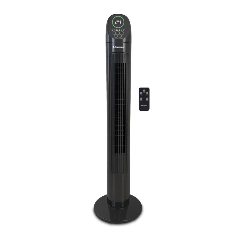 BEPER P206VEN310 Deluxe Digital Tower Fan with Remote Control, Quiet Tower Fan, 3 Speeds and 3 Modes, Oscillation, 7.5-Hour Timer, Stable Base