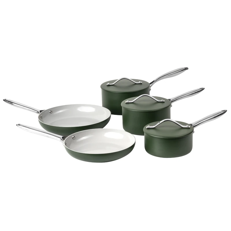 ProChef 5 Piece Non Stick Pan Set – Ceramic Saucepan & Frying Pan Set, Induction Hob, PFAS Free Cookware, Dishwasher & Oven Safe, Aluminium Kitchen Cookware Set (Green)