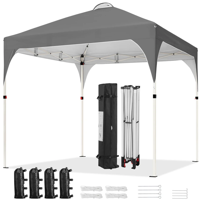 Yaheetech Pop Up Gazebo, 2x2m Instant Foldinng Shelter with Wheeled Bag, 4 Sandbags, 4 Ropes, 8 Stakes, Metal Frame, Adjustable Height, Top Air Vent, Dark Grey