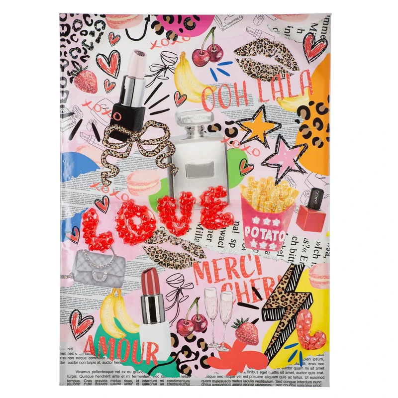GILDE OOH LALA Rectangular Picture Wood and Canvas Multi-Coloured Pink and Pink Glossy Textured Height 110 cm x Width 80 cm Lettering Motif
