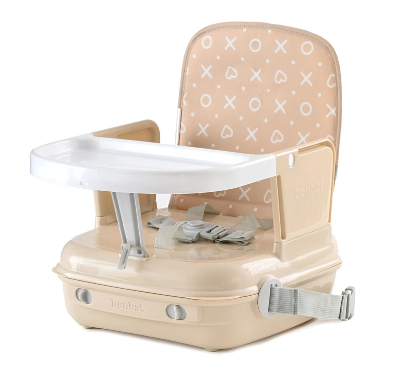 BenBat Feed & Go Booster Seat with Removable Tray and self Storage. Lightweight and Convenient for Dining Out on the Go. Complete with Carry Handle - Beige - Image 1