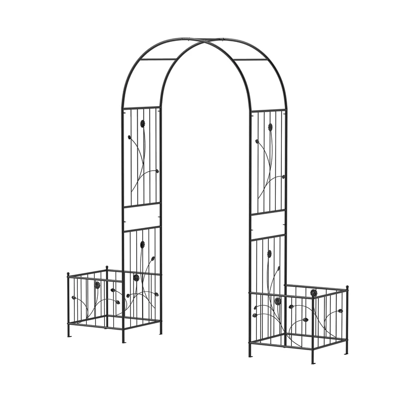 GiantexUK Garden Arch, 2.2M Metal Pergola Trellis Arbour, Rose Vine Climbing Plants Trellis Support Archway for Lawn Patio Wedding Ceremony Party Decoration (with Planter, 202x50x217 cm)