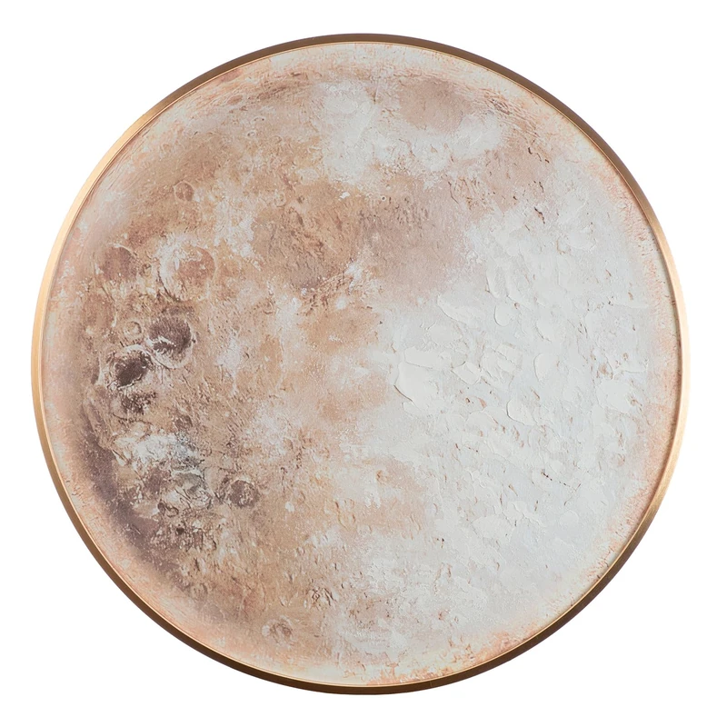 GILDE LED Moon Picture Round Canvas Picture with Pattern Grey/White Diameter 70 cm Brushed Moon