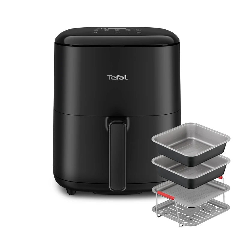 Tefal Easy Fry Max Air Fryer, 5 L Capacity, Black - EY245840 + Tefal Air Fryer Accessory Set, 4 Piece, J701S444 - Black