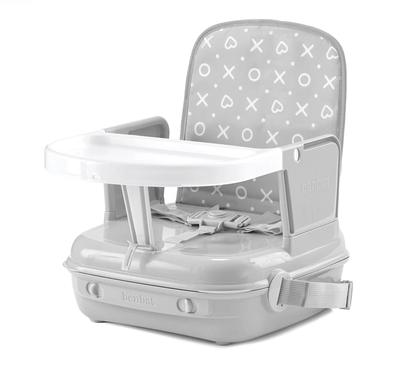 BenBat Feed & Go Booster Seat with Removable Tray and self Storage. Lightweight and Convenient for Dining Out on the Go. Complete with Carry Handle -Grey