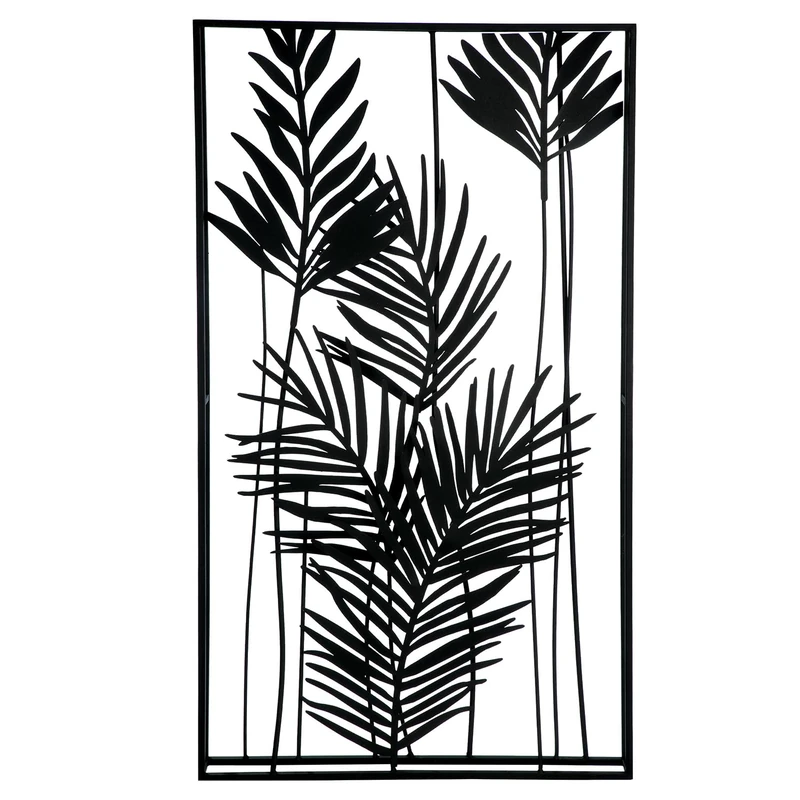 GILDE Wall Relief Vine Cradle Made of Metal, Powder-Coated, Leaf Motif, Black, Height 88 cm x Width 49 cm