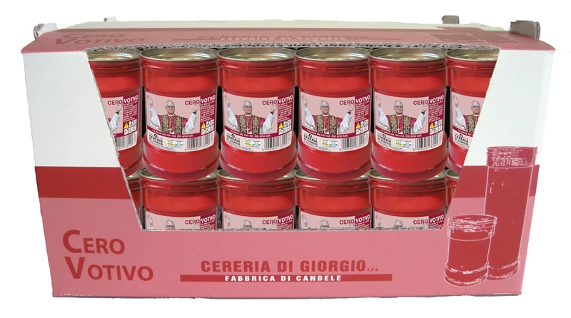 Cereria Di Giorgio - Pack of 60 Votive Candles Dedicated to Pope Leo XIV - Model P30 - Red Color - Duration 32 Hours - Image 1