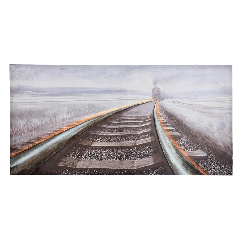 GILDE LED Canvas Picture Railroad Train Motif Textured Multi-Coloured Height 70 cm x Width 140 cm Rectangular