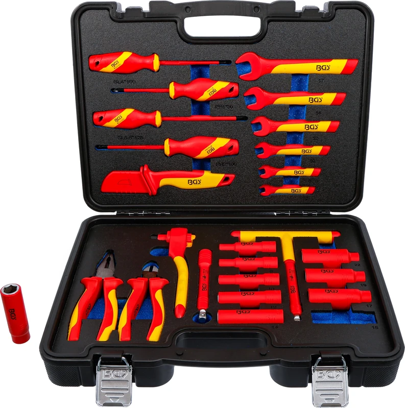BGS 7136 | VDE Socket Spanner Set | Drive Internal Square 10 mm (3/8 Inch) | 25 Pieces