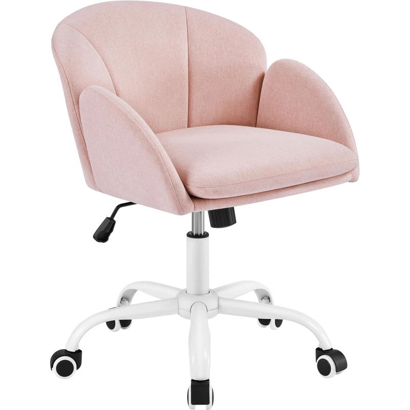 Yaheetech Fabric Vanity Desk Chair Modern Swivel Rolling Computer Chair with Armrests for Living Room, Bedroom, Makeup Room, Light Pink