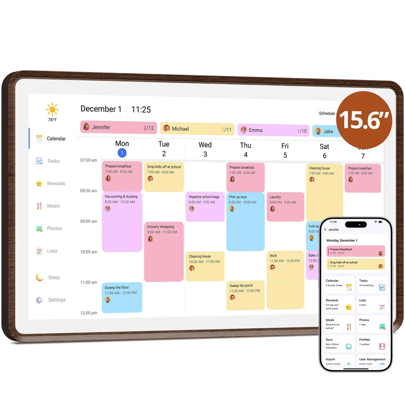 Dragon Touch Calendar, 15" Digital Calendar 2026 Family Wall Planner