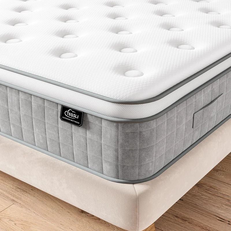 TeQsli 5FT King Mattress, 10Inch Gel Memory Foam Pocket Sprung Hybrid Mattress Orthopaedic for Pressure Relief - Medium Firm Mattress-in-Box 150x200x25cm