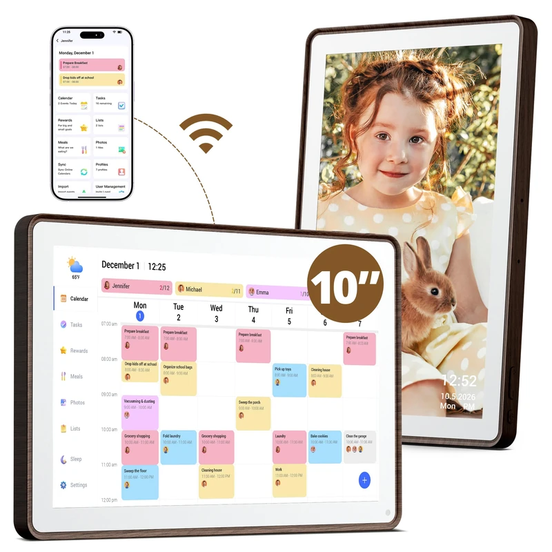 Digital Calendar 10.1 Inch, 1080P Full HD WIFI Interactive Touchscreen Electronic Calendar & 2026 Smart Family Planner, Chore Chart for Multiple Kids, Rewards & Picture Frame, Dark Brown - Image 1