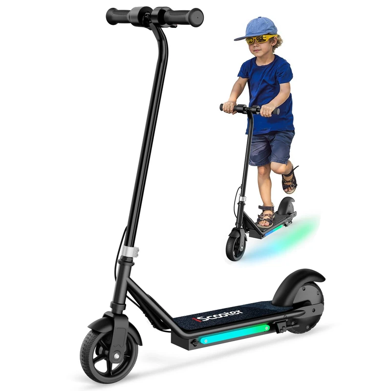 iScooter Electric Scooter for Children 6 to 12 Years, 3 Riding Modes (5, 10, 16 km/h), Electric Scooter for Children with Digital LED Display and 7-Colour Lights, Children's Scooter up to 12 km (60