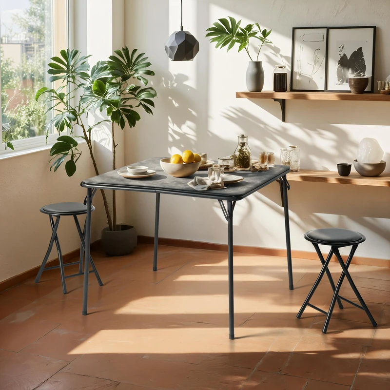 MEUBLE COSY Folding Table Portable Square, Lightweight Foldable Table, Space-Saving Design for Indoor and Outdoor, Picnic, Camping, Black, 86x 86x 71cm