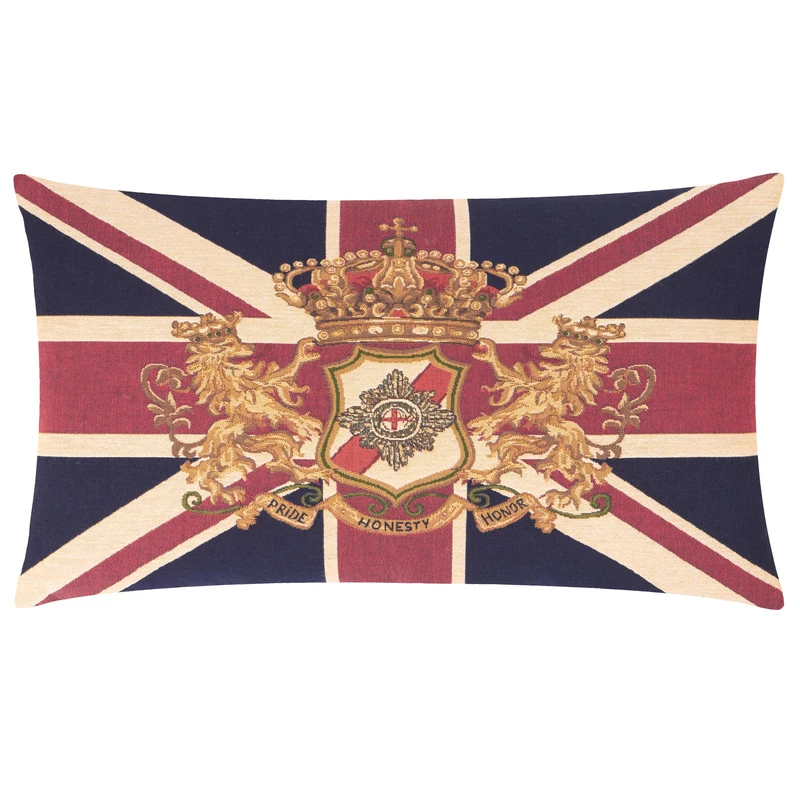 furn. Evans Lichfield Union Jack Lion Crest Feather Filled Cushion – British Heritage Traditional Patriotic Decorative Pillow (Multicoloured – 65x45cm)