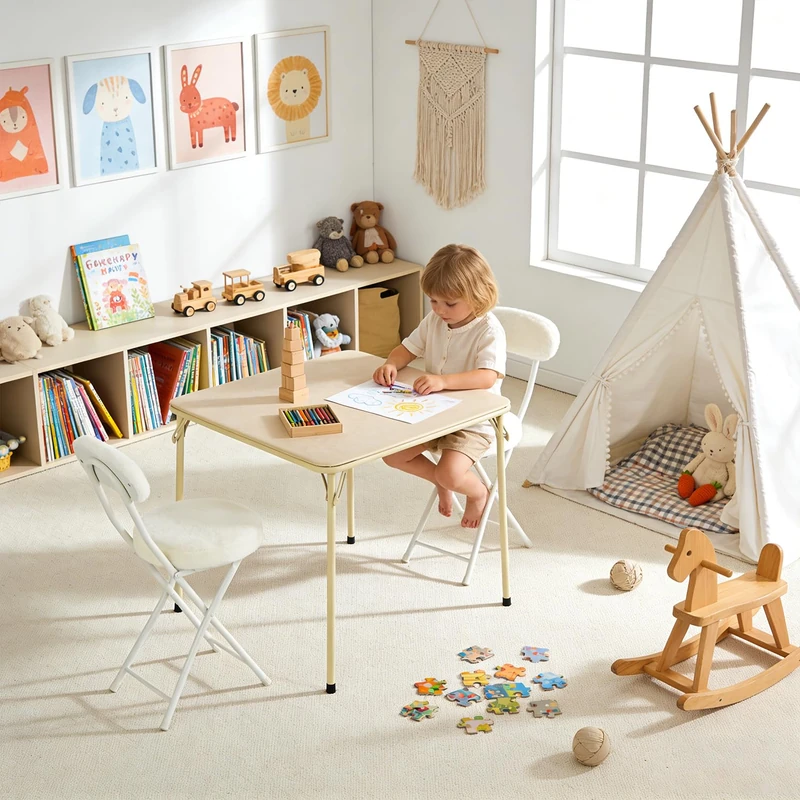 MEUBLE COSY Folding Table Portable Square, Lightweight Foldable Table, Space-Saving Design for Indoor and Outdoor, Picnic, Camping, Camel, 86x 86x 71cm