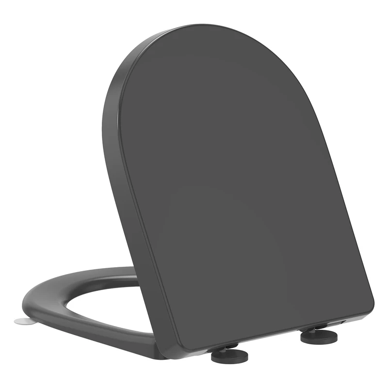 Toilet Seat Soft Close D Shaped - YEAUPE PRO Grey Toulet Seats with Lid Lifter,Quick Release for Easy Clean,PP Loo Toulet for Bathroom Bowl with Adjustable Hinges,Anti-Slip,Universal Fit,45* 36*5CM