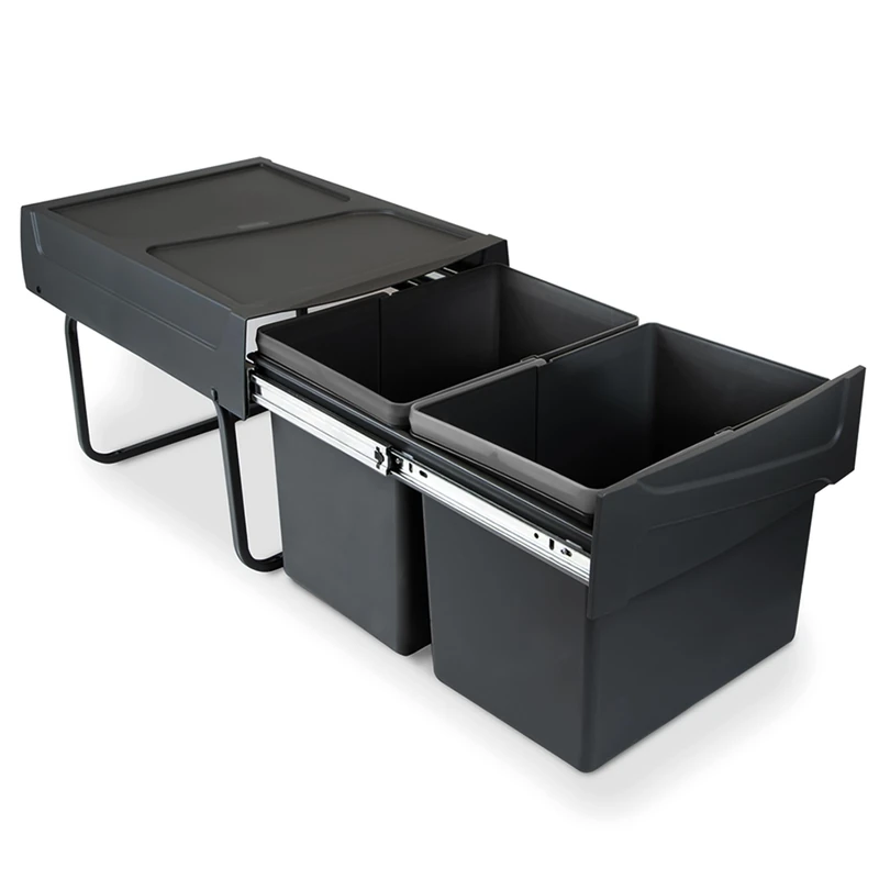Emuca - Recycling bin for lower mounting and manual pull-out in kitchen unit Recycle 2x15litres - Image 1