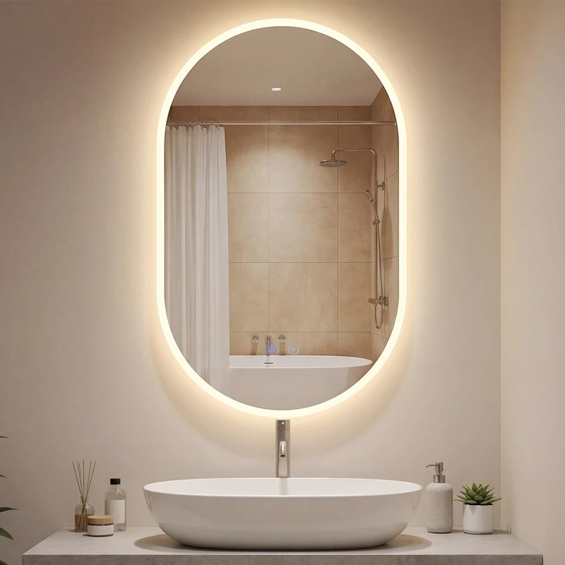 RELAX4LIFE Oval Bathroom Mirror with LED Lights, 900x550mm Illuminated Makeup Mirror with 3 Colors Dimmable & Memory Function, Anti-Fog Wall Mounted Vanity Mirror, Horizontal or Vertical