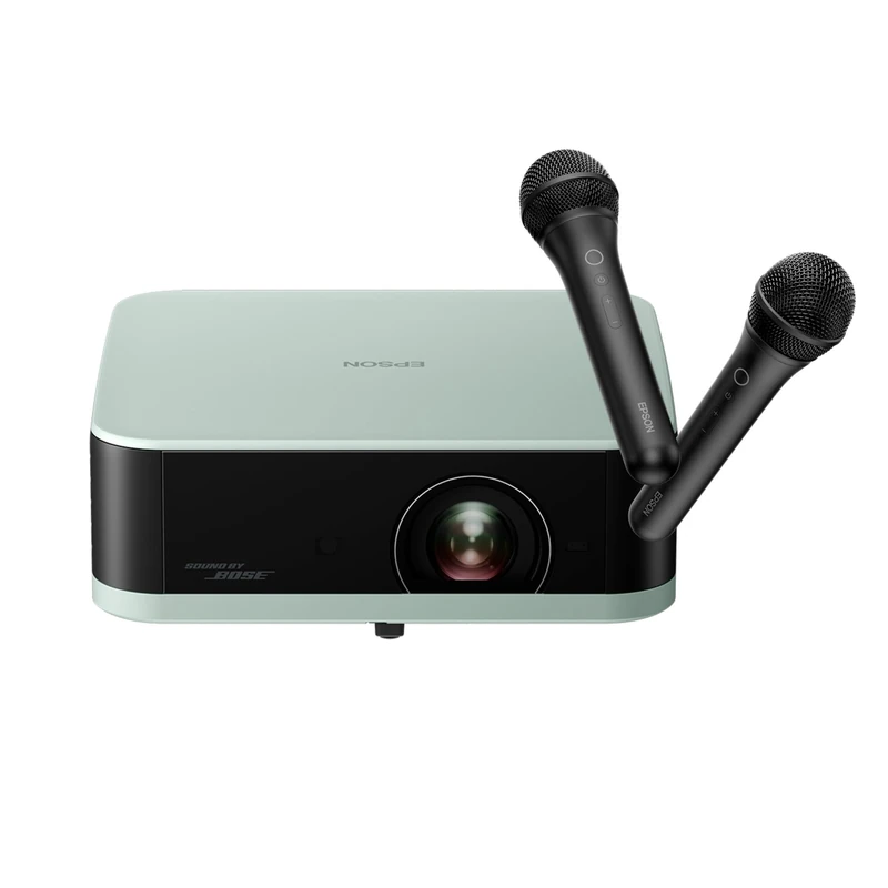 Epson Lifestudio Pop EF-61G Ice Green & Wireless Karaoke Microphone Pair ELPKM01 Bundle - Image 1